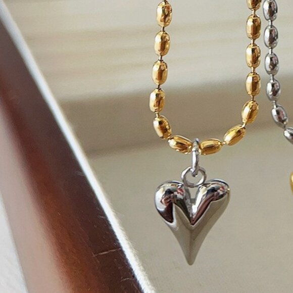 3/$35 18K Gold Plated Silver Heart Pendant Chain Necklace Two Tone Steel Jewelry - Picture 5 of 7